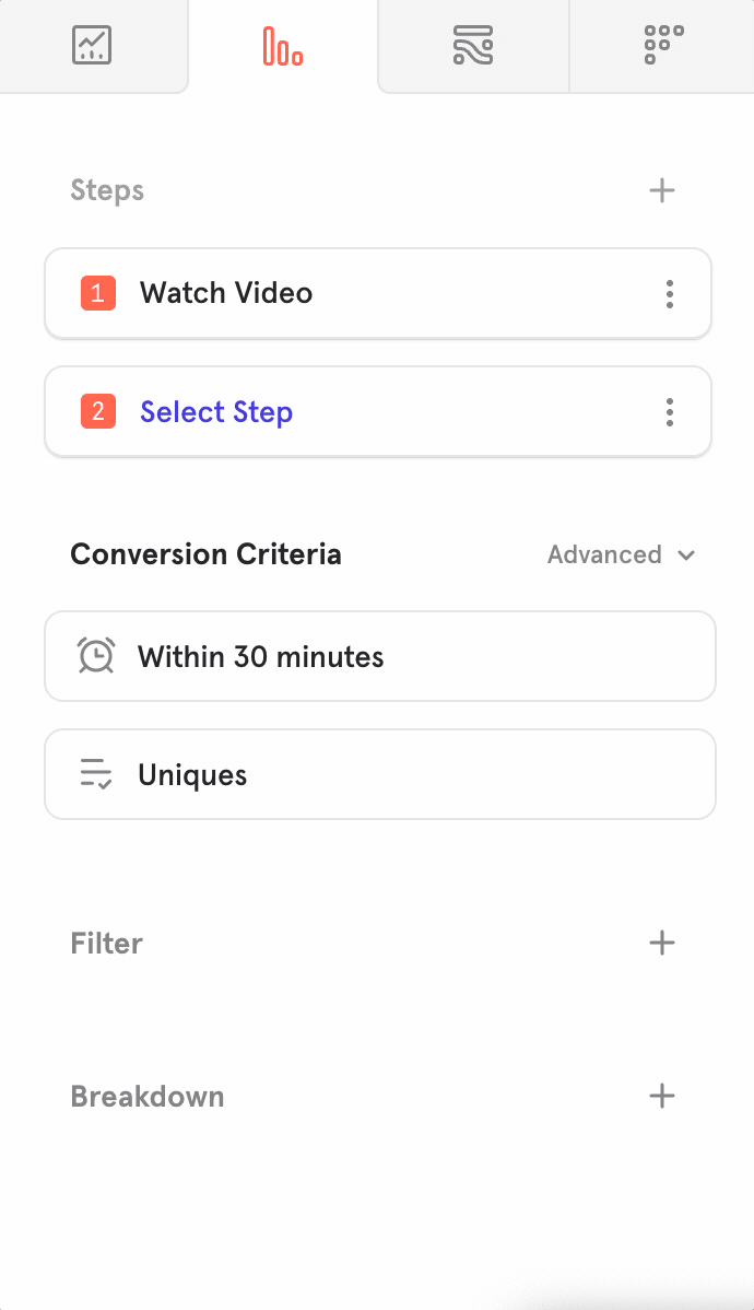 Funnels query builder interaction.